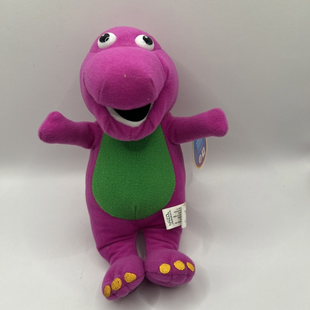Nanco Barney the Dinosaur Plush 8" • Tagged • Purple & Green • Vintage